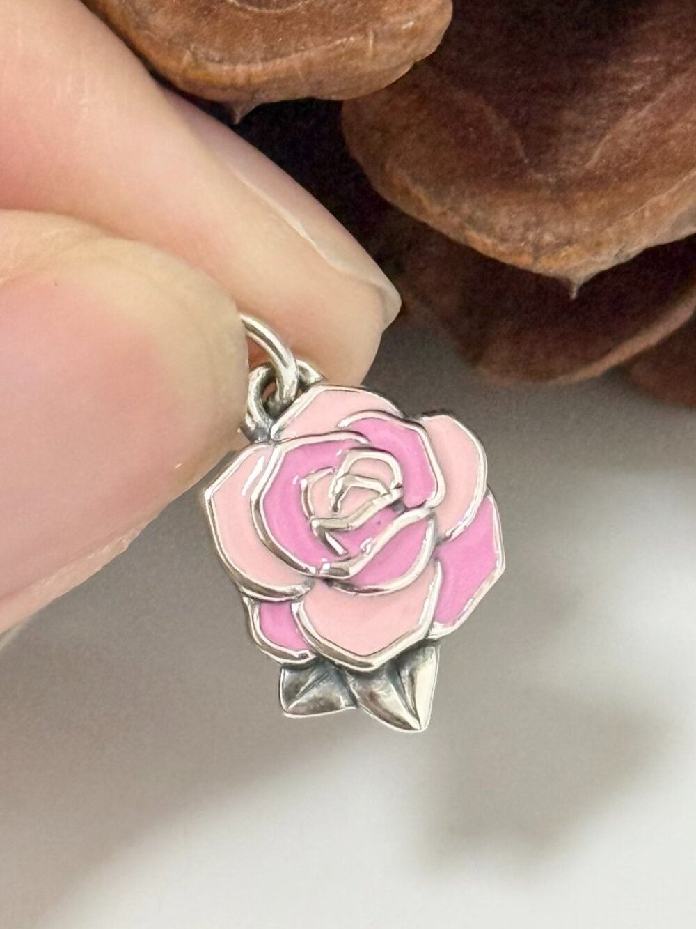 Pink Enamel Consuela Rose Charm